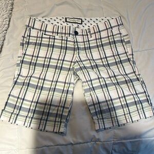 Abercrombie & Fitch plaid low rise Bermuda shorts.